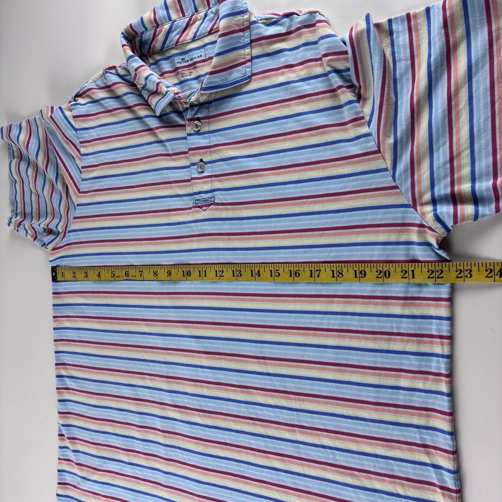 Peter Millar Men's Larg Golf Polo Shirt Pastel Rainbow Striped Pima Cotton Soft - Picture 8 of 8